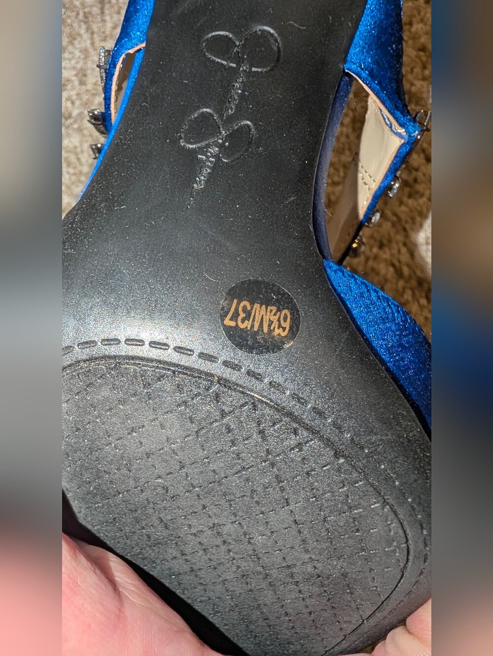 Jessica Simpson Royal Blue Embellished Satin Slingback Pumps Size 6 1/2 - Picture 7 of 8